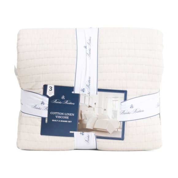 BROOKS BROTHERS Linen Blend Channel Stitch Quilt Set - Picture 1 of 1